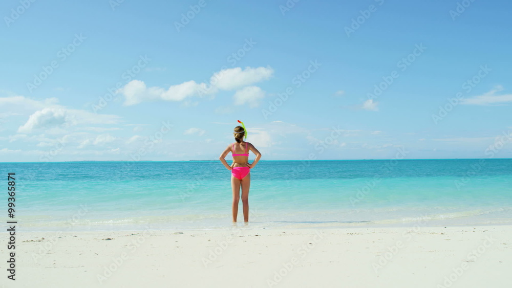 happy healthy young female Caucasian child beach tropical ocean living happy healthy young female Caucasian child beach tropical ocean living