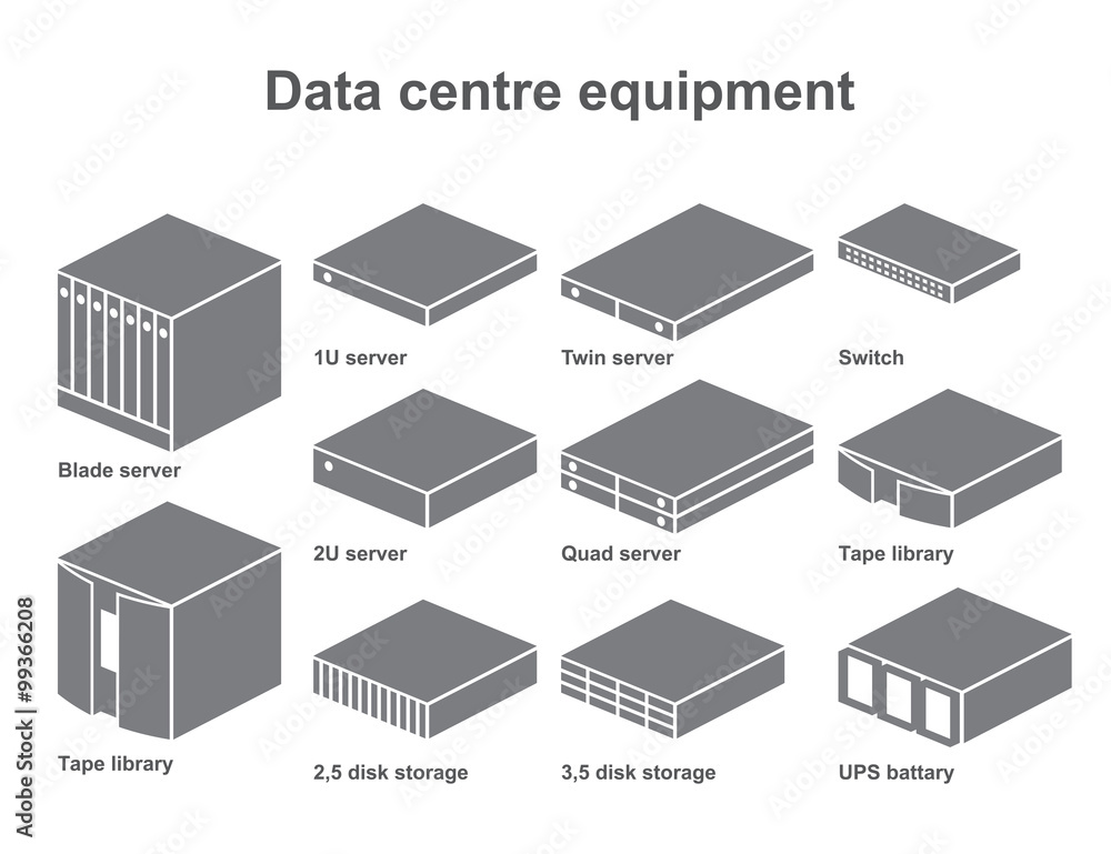 Server room equipment vector set. Data center icon collection