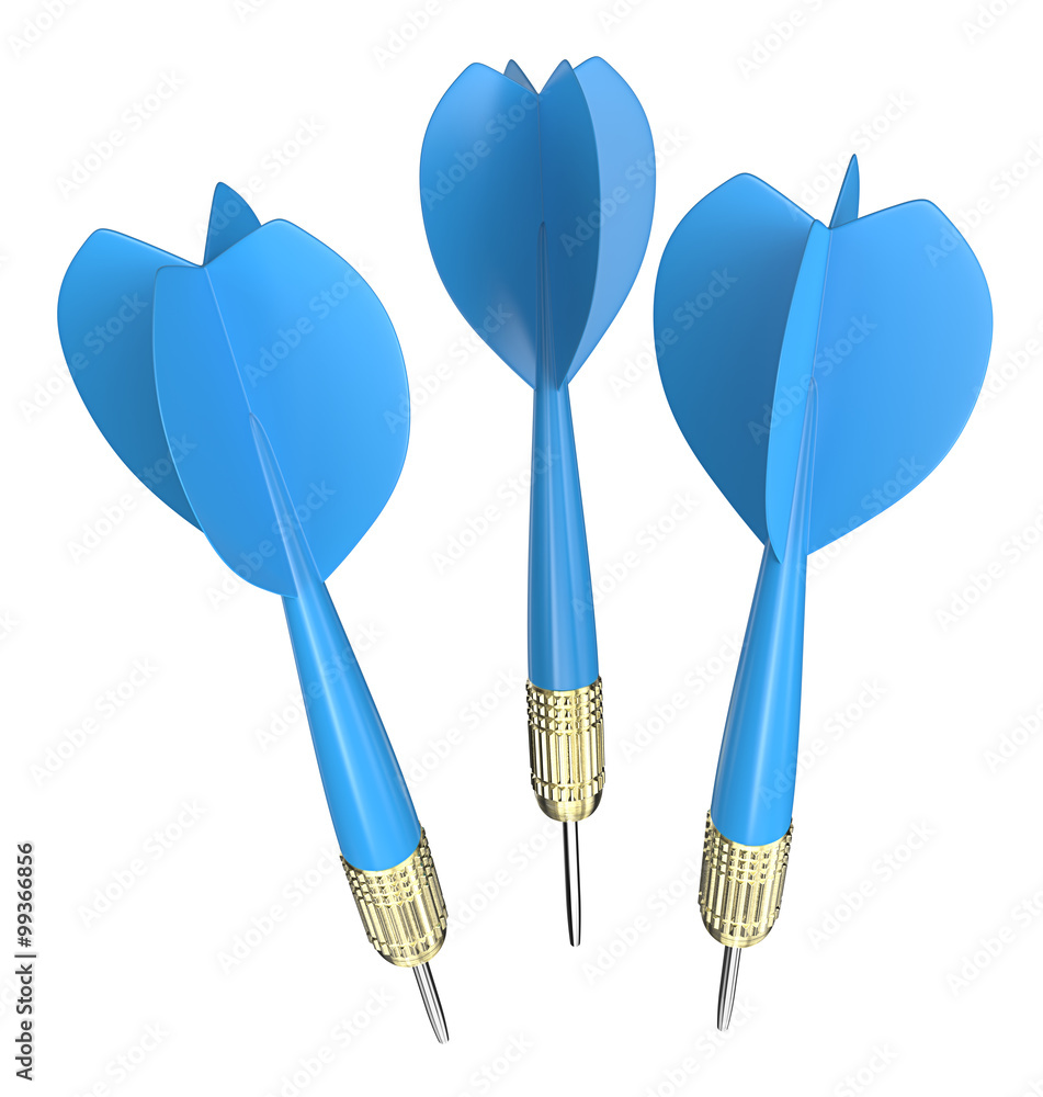 Isolated Blue Dart Arrows. Classic Blue Dart Arrows. Isolated on White Background.