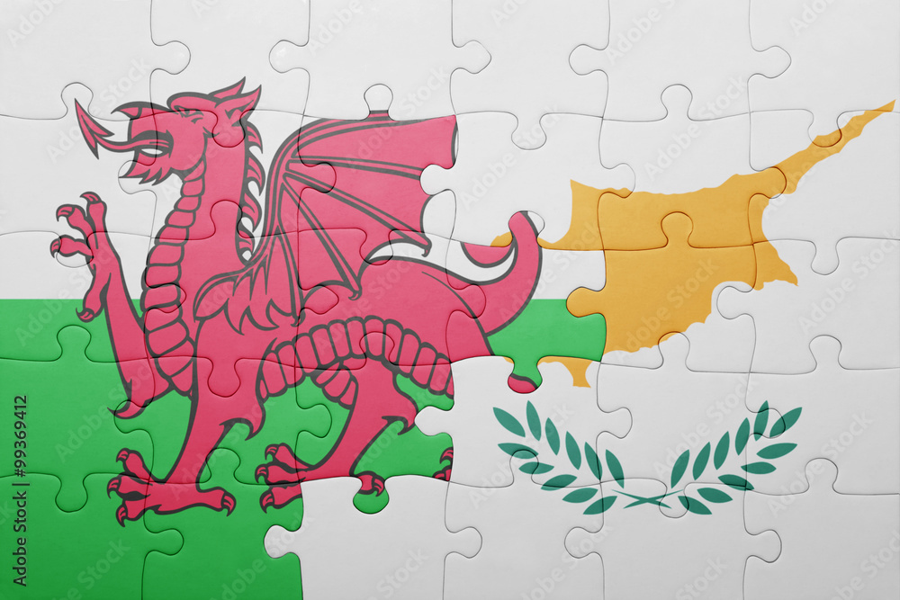 puzzle with the national flag of cyprus and wales