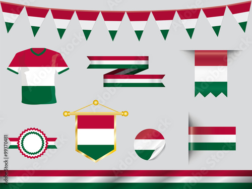 Ungarn Logos mit Flagge Design, Set mit Trikot, Buttons, Wimpel 