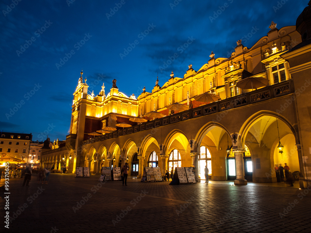 Cloth Hall or Sukiennice in Krakow by night