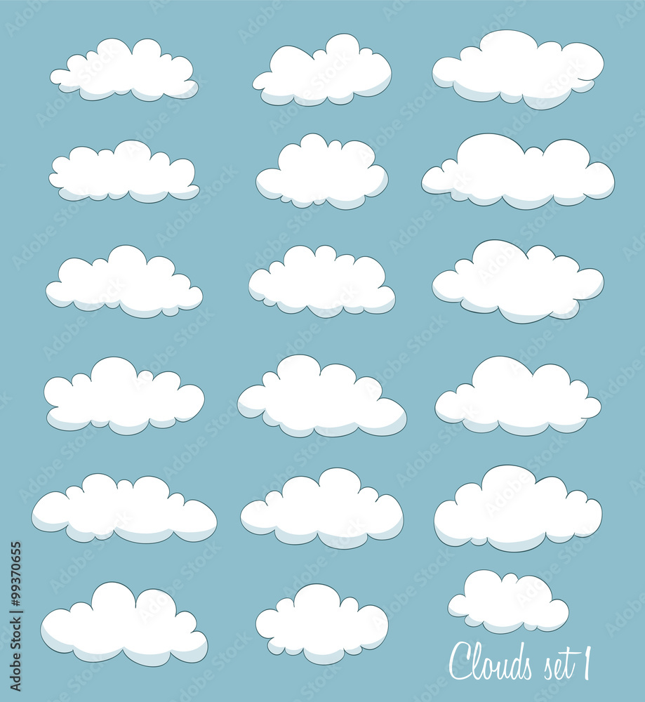 set of cute cartoon white clouds. vector