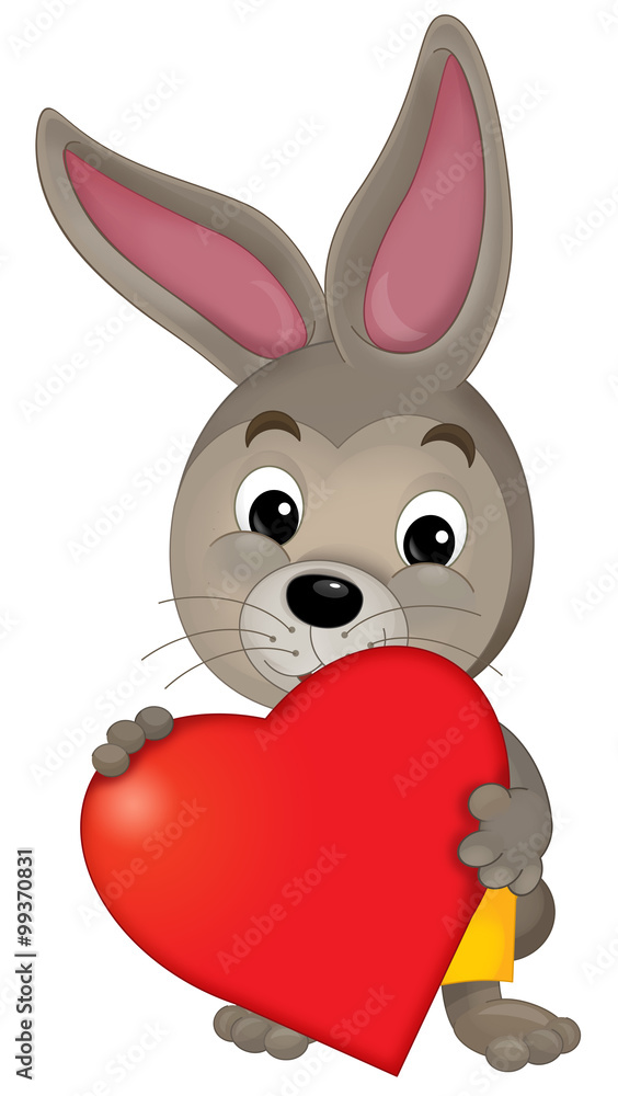 Cartoon rabbit with a valentine heart - illustration for the children