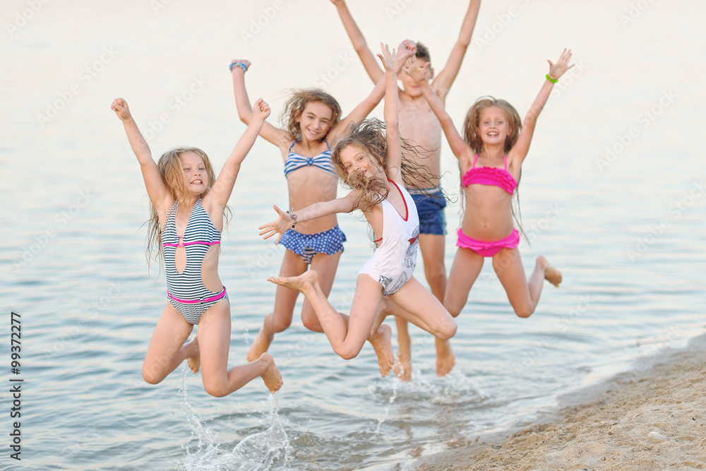 Portrait of happy children on nature in summer Portrait of happy children on nature in summer