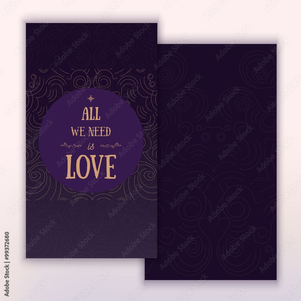 Vector modern shape Valentine banner with words All we need is Love on dark backround. Can be used for banners, promo materials.