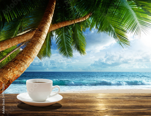beach and cup of coffee
