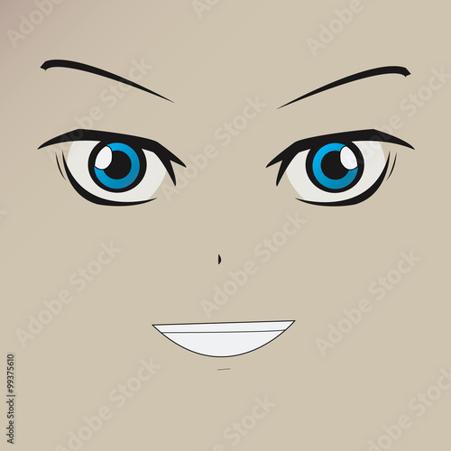 Smile cartoon face with emotion (anime style)