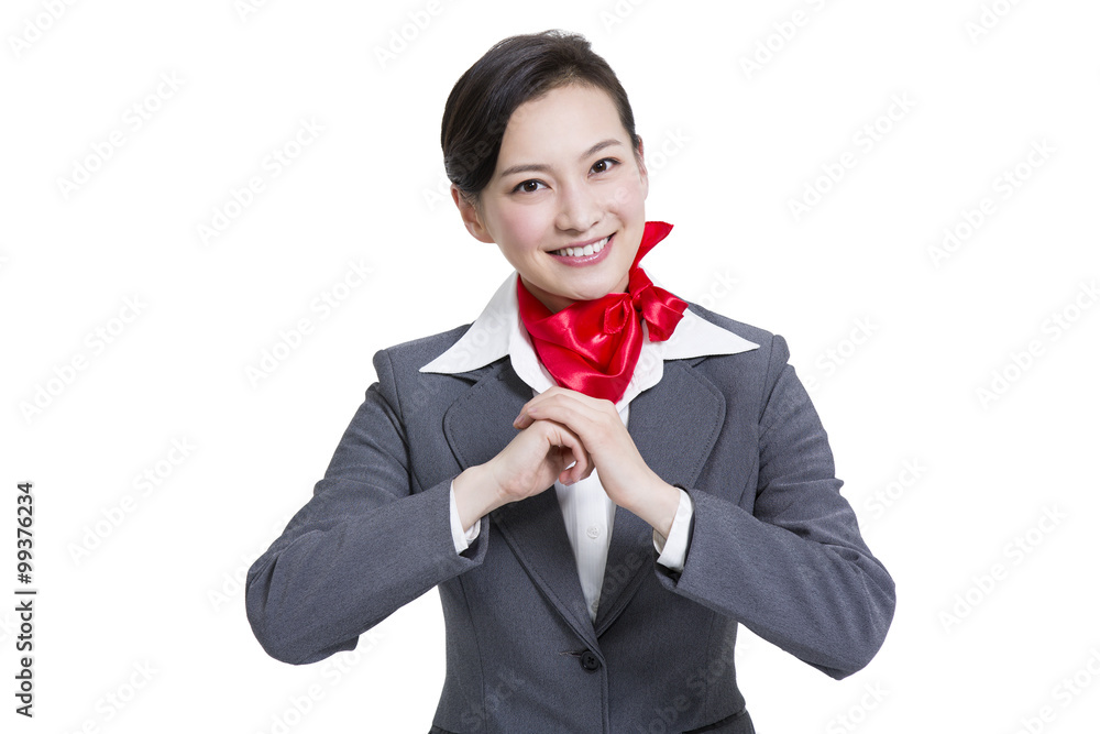 Cheerful businesswoman offering traditional Chinese New Year greeting