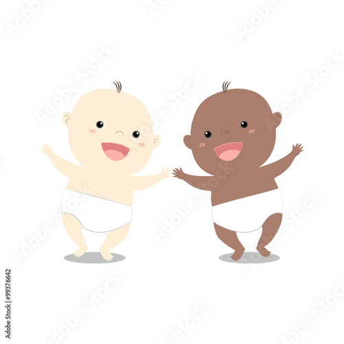 Cute cartoon two baby walking together