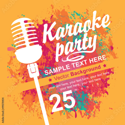banner with microphone for karaoke parties on the background of colored spots