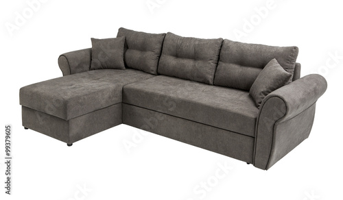 Upholstery sofa corner set with pillows isolated on white backgr