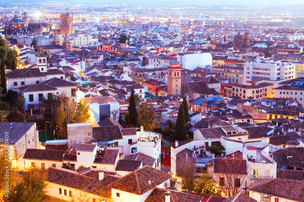Top view of  Granada in evening