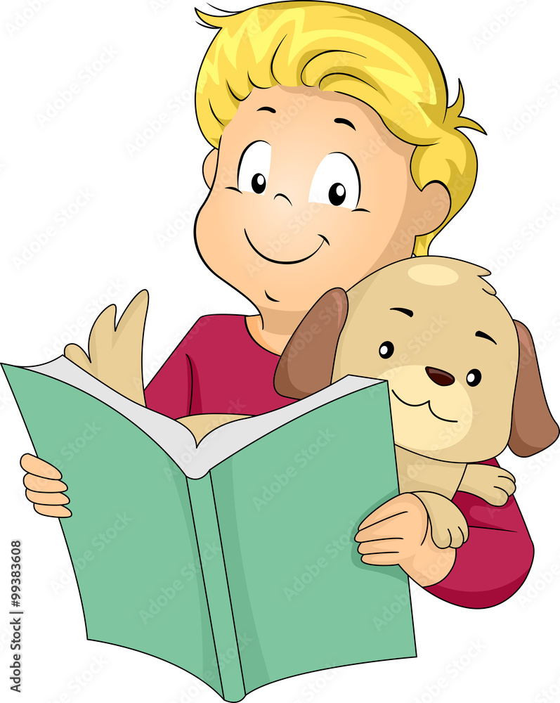 Kid Reading Book Pet Dog