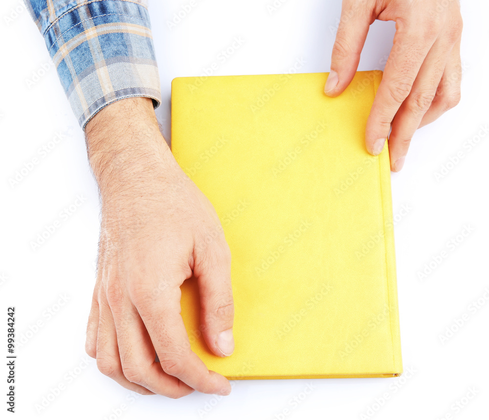 Man hands holding book, isolated on white Man hands holding book, isolated on white