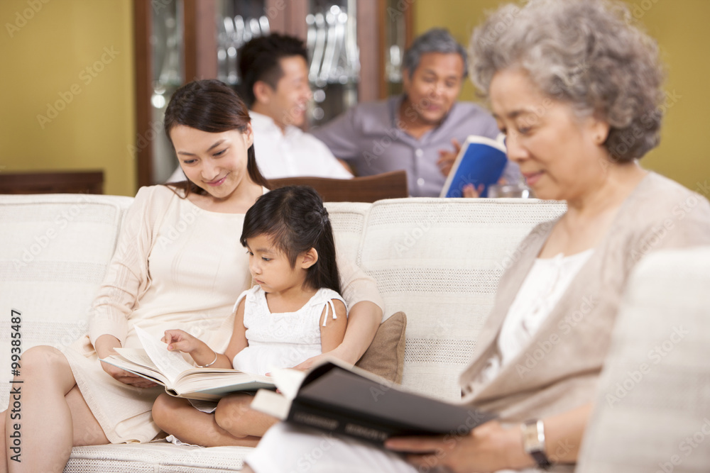 Family reading books together