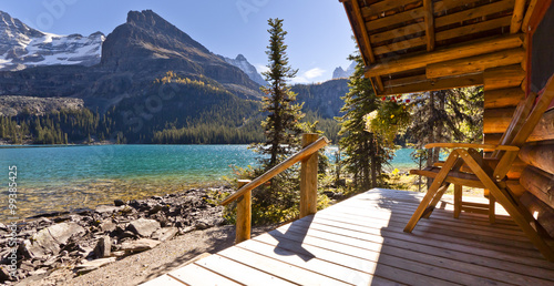 Slika na platnu view from cabin on mountain lake