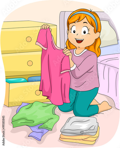 Kid Girl Folding Clothes Shirt
