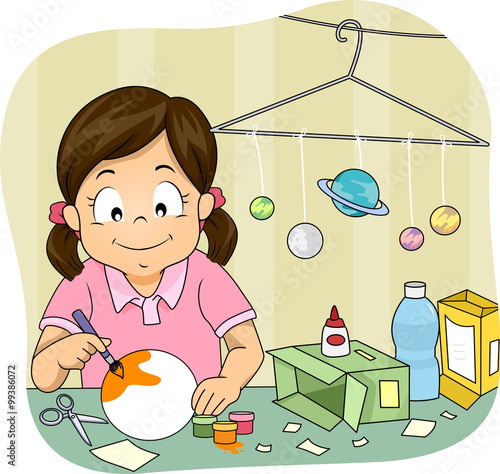 Kid Girl Solar System Model Project