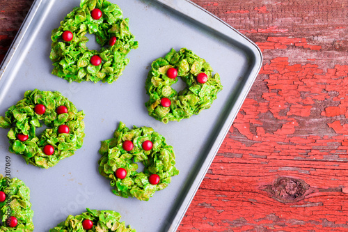 Freshly baked Christmas wreath cookies
