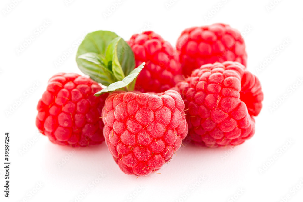 Raspberries with leaves Raspberries with leaves