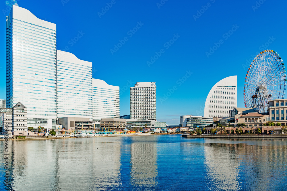 Naklejka premium Yokohama Minato Mirai 21 in Yokohama, Japan. Yokohama is the third biggest city in Japan.
