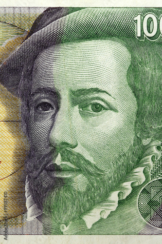 SPAIN - APPROXIMATELY 1992: Hernan Cortes portrait on 1000 Pesetas 1992 Banknote from Spain photo