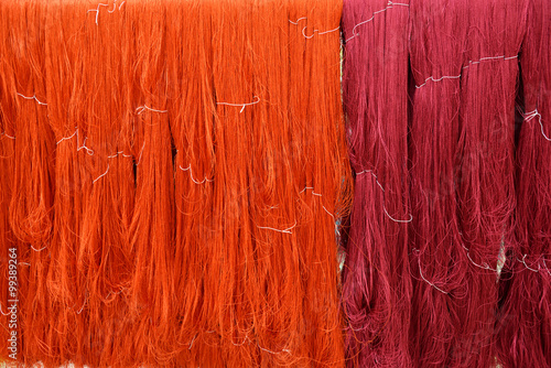 Red and orange raw silk thread background