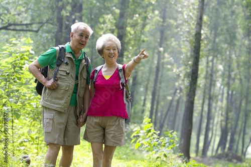 Portrait of a senior couple hiking
