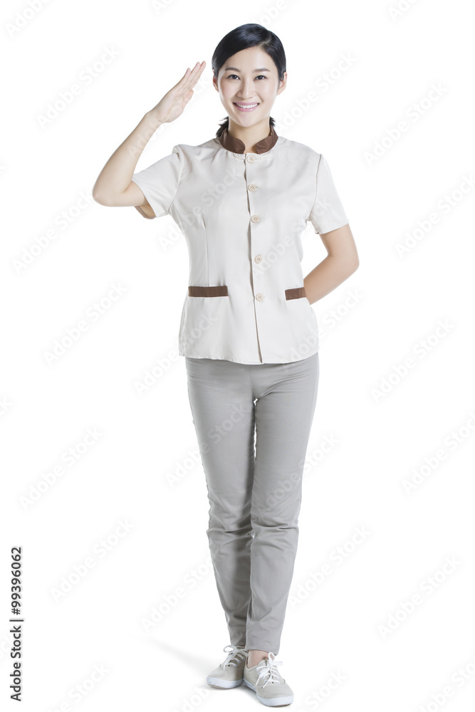 Domestic staff saluting Domestic staff saluting