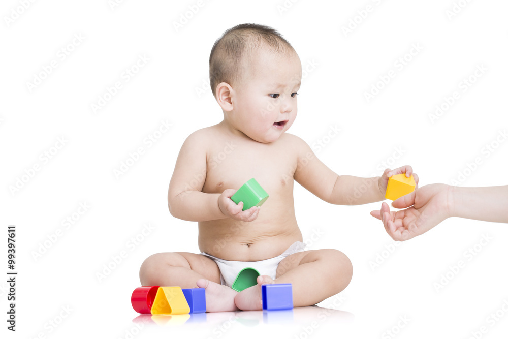 Cute baby boy playing building blocks Cute baby boy playing building blocks