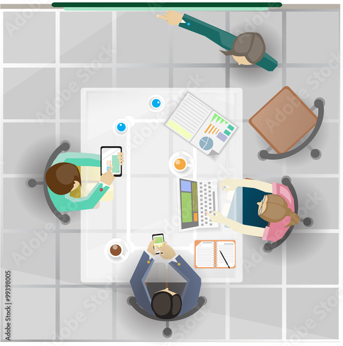 Vector businessman sitting on a conference table top view