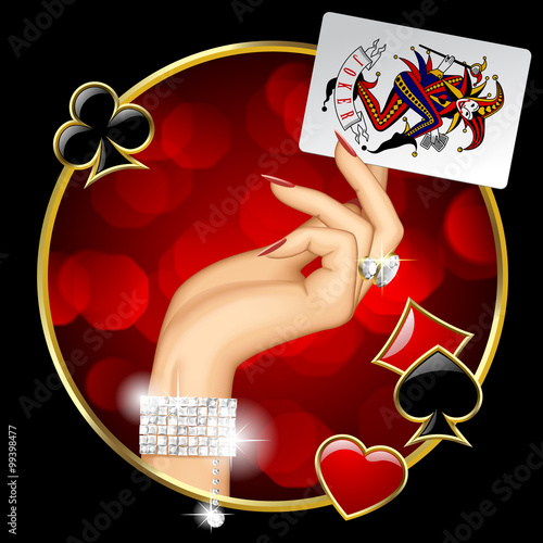 Female Hand with Joker playing card
