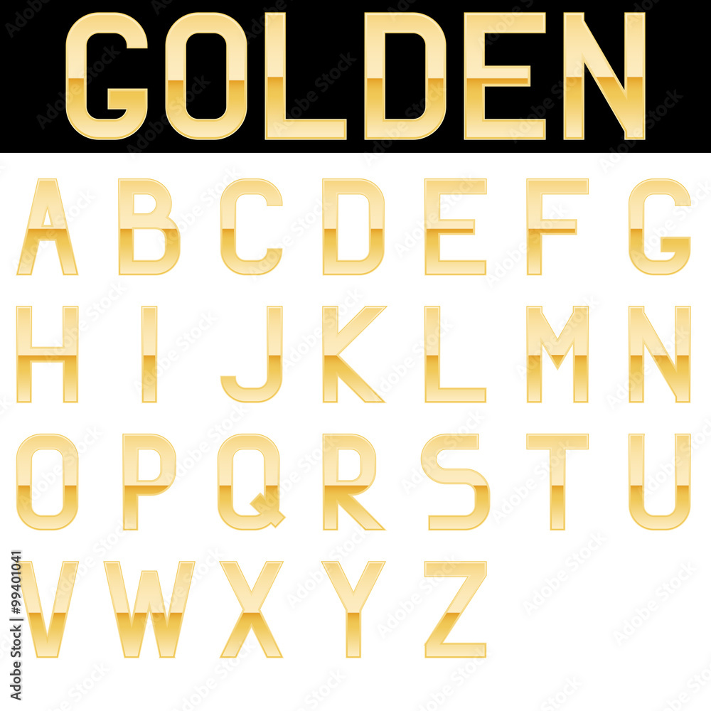 Alphabet. Golden letters. Font. Alphabet. Golden letters. Font.