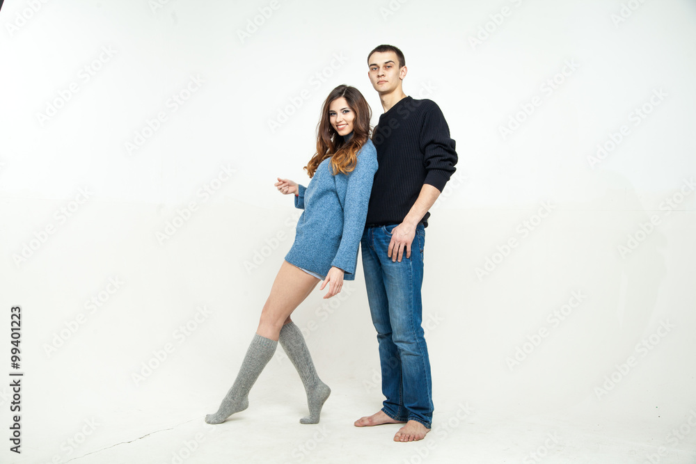 Portrait of happy couple isolated on white background. Attractive man and woman being playful. Portrait of happy couple isolated on white background. Attractive man and woman being playful.