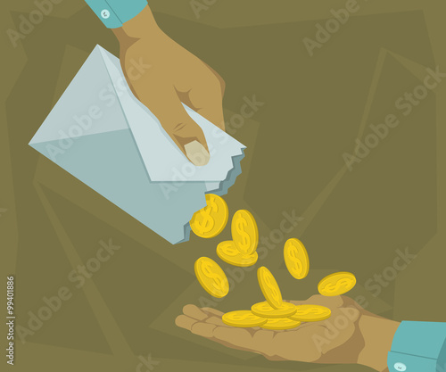 Hand catching money falling from the envelope