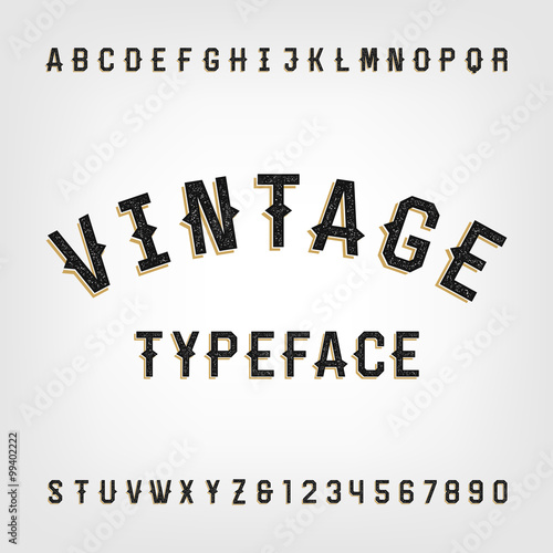 Western style retro distressed alphabet vector font. Letters and numbers. Vintage vector typography for labels, headlines, posters etc.