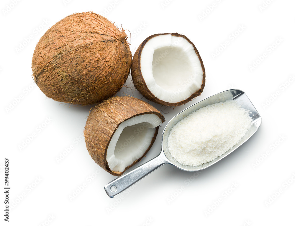 grated, whole and halved coconut grated, whole and halved coconut
