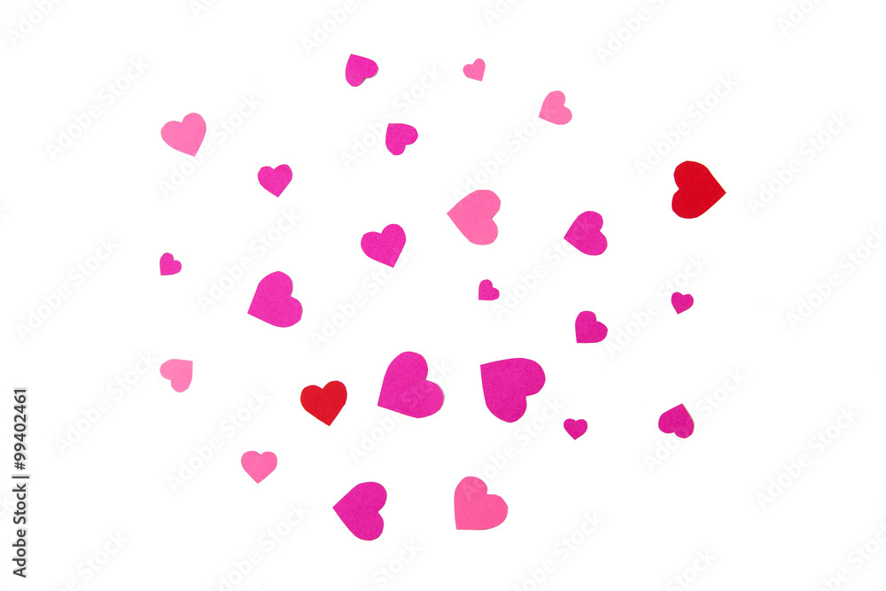 close up of red and pink valentines heart shapes