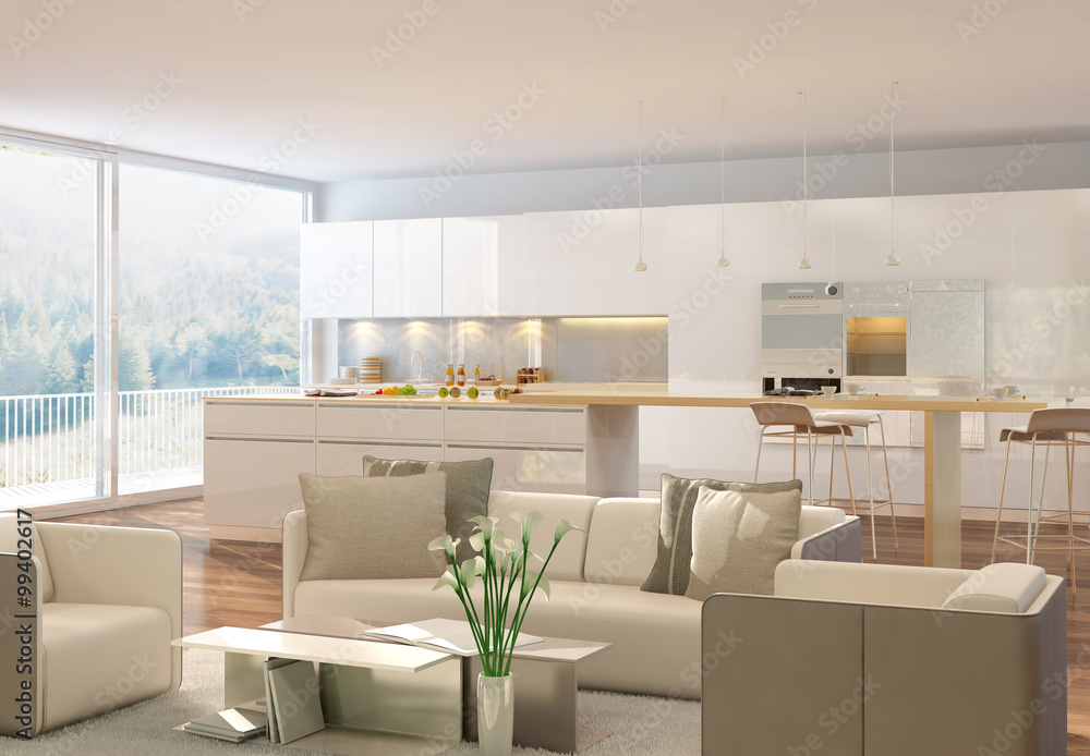 Fototapeta premium Renderowanie 3D salonu