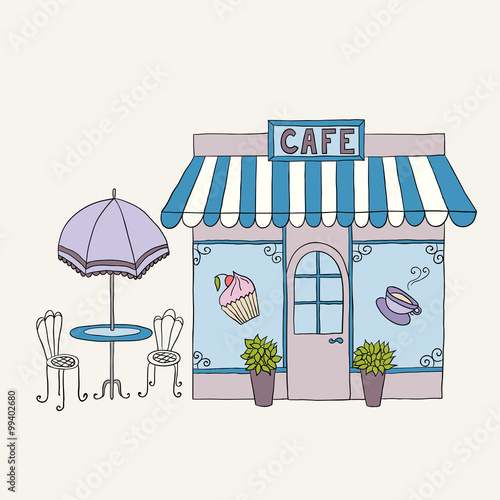 Cartoon vector illustration of street cafe.