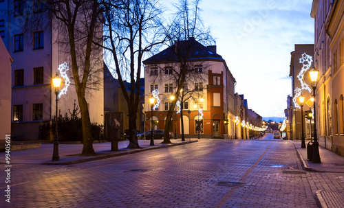 Empty cobblestone street. Old town of Klaipeda city, Lithuania.