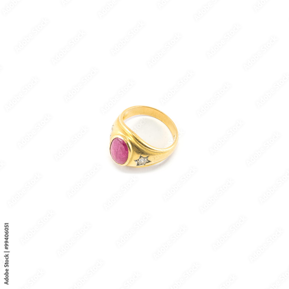 Closeup beautiful pink pebble ring isolated on white background Closeup beautiful pink pebble ring isolated on white background