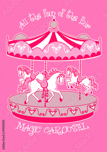 Magic carousel with white horses