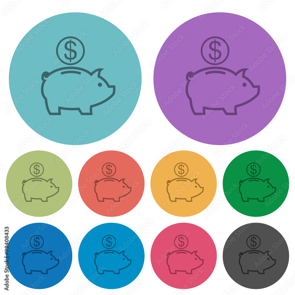 Color dollar piggy bank flat icons