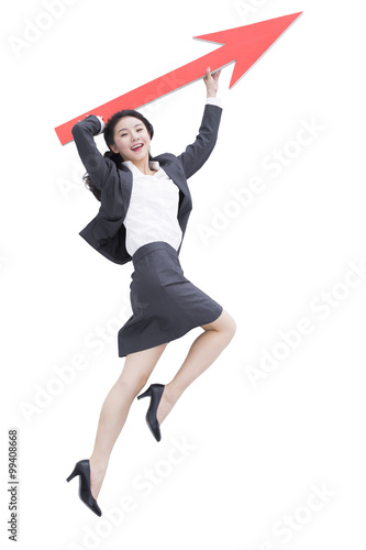 Businesswoman with red arrow sign