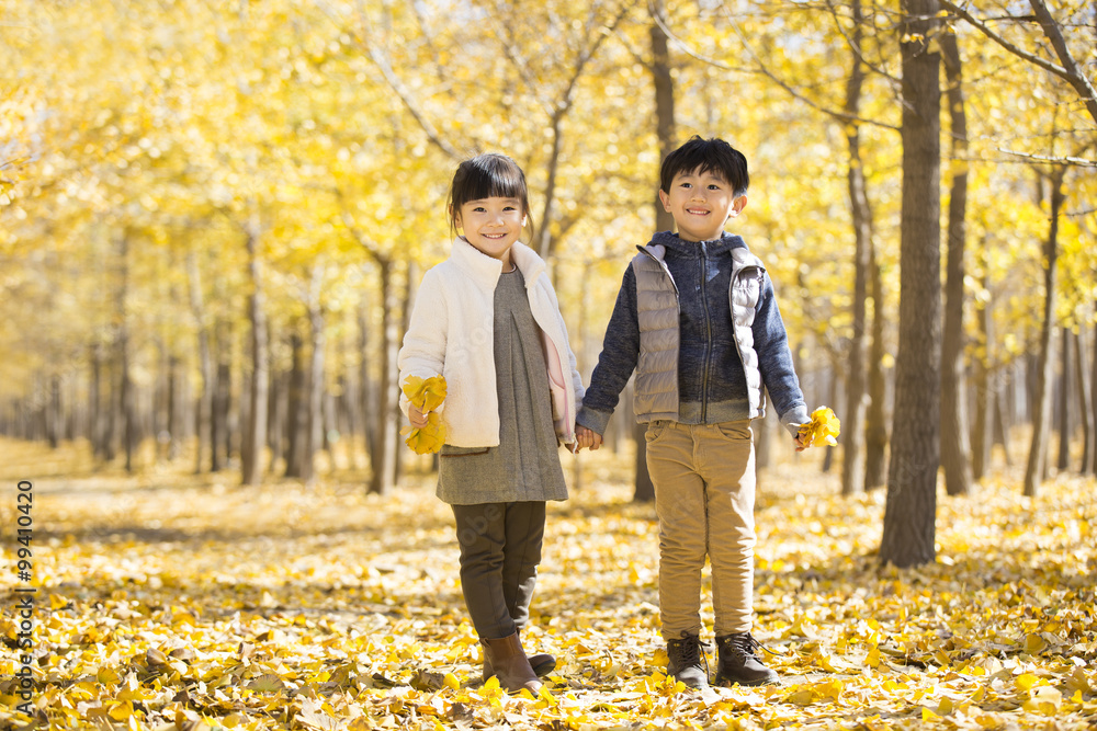 Obraz premium Cute kids in autumn woods