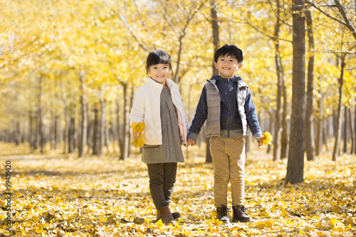 Cute kids in autumn woods
