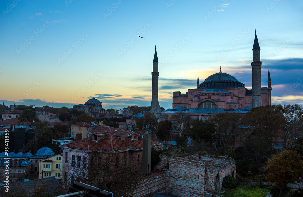 Fototapeta premium Sophia Cathedral and Old City Istanbul District at sunrise