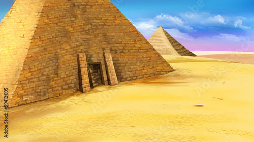 Egyptian pyramid with entrance.